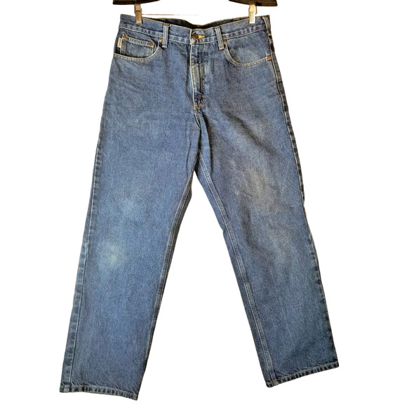 Carhartt Straight Leg Relaxed Fit blue Men's Jeans Tag‎ Size 34x30 - Picture 1 of 8